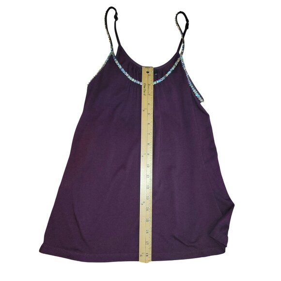 VTG Sequin-Trimmed Purple Express Camisole Top Size S Small Adjustable Straps - Picture 10 of 10